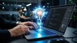 © VideoHub - Programmer's hands typing on laptop with glowing lightbulb symbolizing innovation