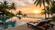 © Vera D - Luxury infinity pool at tropical resort during golden sunset with palm trees and ocean view
