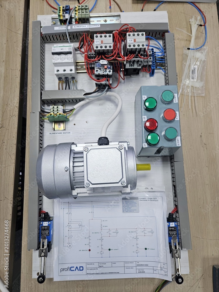 Contactor Assembly Motor Controller Electrical control panel with motor, circuit breakers, contactors, push ...