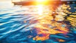 © AnImagine - Sunlight reflects on the vibrant, colorful surface of polluted harbor water, showcasing iridescent oil slick patterns in macro photography.