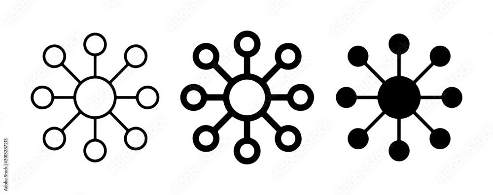 Network connection icons, central hub and spokes diagram, social media ...