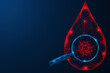 © Ilya - Diagnosis of oncology. A drop of blood with a magnifying glass, inside which a cancerous tumor is depicted. The concept symbolizes cancer diagnosis, cancer research and modern medical diagnostics.