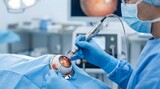 Ophthalmologist's Day : Surgical precision: A medical professional performing eye surgery, focused on the detail of the process