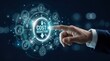 © Pinit - Man in a suit interacting with a digital cost reduction dashboard and glowing strategy icons.