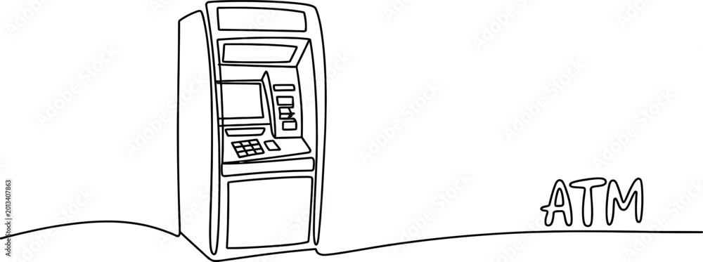 Continuous single line drawing of an atm machine bank terminal used for ...