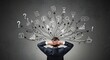 © Farhana's Art - Overwhelmed businessman with chaotic thoughts and ideas exploding from his head