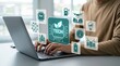 © NoLimitStudio - Green technology, sustainable energy, eco-friendly, digital transformation, environmental conservation, clean tech, renewable energy icons for corporate ESG business innovation.