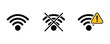 © Stock - Set of wifi signal icons including connected disconnected and warning status in flat black and yellow.