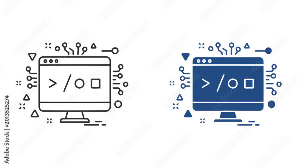 Software development console window with coding symbols and circuit ...