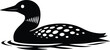 © Farzana - Black and white loon bird vector illustration, swimming common loon graphic, minimalist waterfowl design, aquatic wildlife symbol for nature, outdoor, and travel themes