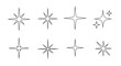 © Rohit - Collection of eight different black outline star and sparkle shapes displayed in two rows on a plain white background.