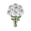 © adise - Elegant White Rose Bouquet with Green Leaves and Tied Ribbon