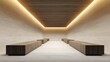 © Sampao - Modern minimalist interior design showcasing wooden benches and soft lighting in a spacious, serene environment