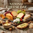© Nirmal - National cheese day celebration with various cheese blocks and slices on checkered cloth