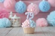 © Namdang - Celebratory Cupcake with Candles and Decorative Pastel Paper Balls in Background