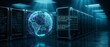 © Hasbi - Global data center network with holographic planet earth and digital interface for cloud computing and cybersecurity concept.