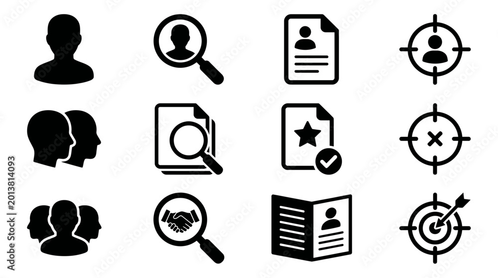 Set of black recruitment and human resource icons featuring user ...