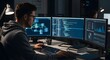 © 1- IPutuToya - Man working on multiple screens in futuristic tech office