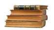 © Conor - Isolated stack of five antique vintage books with aged decorative leather and worn bindings