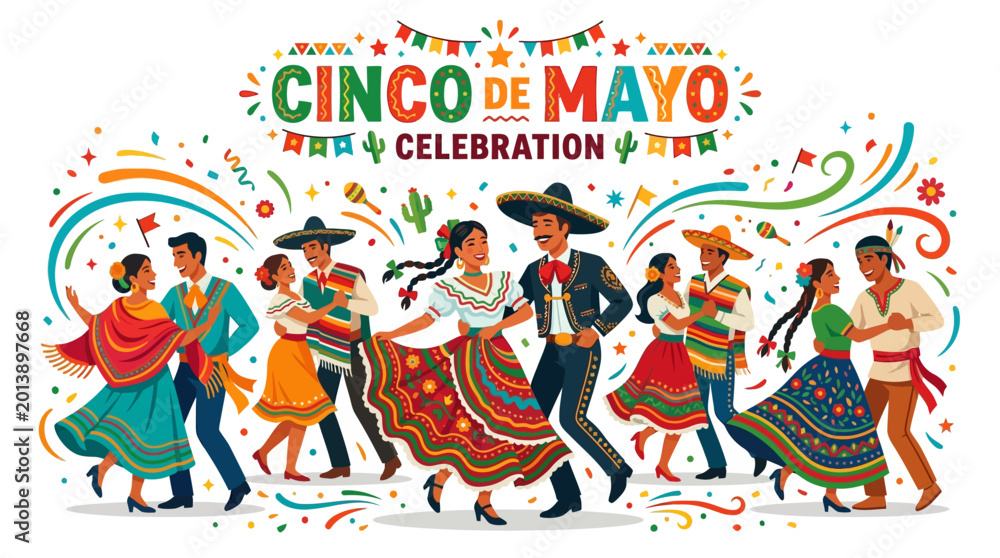 Traditional Mexican Dancers and Mariachi Couple in Cinco de Mayo ...