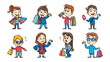 © Md - Shopping Spree: Joyful depiction of kids enjoying their shopping experience with their colorful shopping bags and showcasing a range of emotions during their retail adventure.
