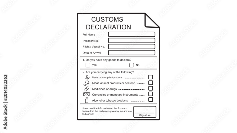 Customs declaration form vector icon illustration for international ...