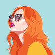 © Purnomo - Vibrant woman with long orange hair and sunglasses makes a stylish vector illustration.
