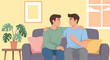 © dirjo - Two men comforting each other on a couch, showing support and friendship