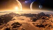 © Joko - Alien landscape with giant moons rising over a barren, rocky surface