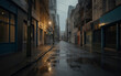 © Radoan - Rainy night on an empty city street with reflections wet pavement dim lighting