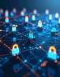 © Dina - Network security, numerous padlocks on a digital network