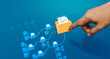 © LAONG - Cloud file storage, Digital document management system with file organization workflow, business data structure, cloud storage integration, information technology concept, modern enterprise efficiency