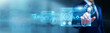 © Theyone - Integration Lead pointing at API on a digital screen. Application programming interfaces, software bridges, and data exchange. Enabling different platforms to communicate seamlessly.