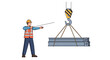 © Jifran - Construction worker guiding crane with steel beams on white background