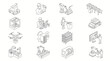 © Budi - Collection of isometric line art icons representing various aspects of modern industry, automation, and technology.