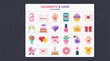 © zephyr - A collection of twenty four colorful vector stickers featuring various romantic and celebratory icons for graphic design projects related to love and special life events