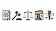 © AlftrAlfrzz - Conceptual vector icons illustrating legal justice, official documentation, media communication, and public information themes