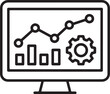 © Rs Rabbi - Computer monitor icon showing business data chart and gear setting symbol for digital analytics and performance tracking