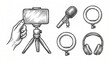 © pono - Hand holding smartphone on tripod stand.