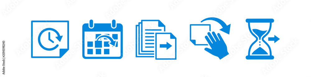 Rescheduling Request Icon Set of blue icons representing time management, scheduling, and ...
