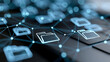 © Nataliya - Close-up of an abstract network grid with virtual file and folder icons, futuristic document management interface concept, digital software visualization, paperless corporate