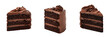© charrro - Set and collection of slice of chocolate layer cake isolated on white background
