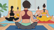 © hakule - Group of women practicing lotus pose yoga in a studio class