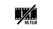 © Toriqul - Black silhouette of a film strip with a diagonal line through it and the text no film displayed below the symbol.