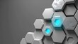 © Hashigo - 青い光を放つ白とグレーの六角形セル / White and gray hexagonal cells with blue glowing lights (Generative AI)