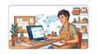 © SM's Project - Online Business Owner Managing Orders Worldwide with Laptop and Pottery Studio Setup Vector Illustration