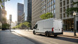 © MariusAdrian - White delivery van driving in city street