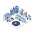 © Achmad - Modern water treatment plant industrial facility isometric illustration.