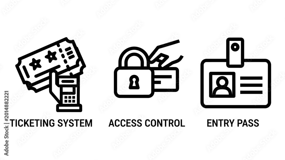 Ticketing system access control entry pass icons with ticketing ...