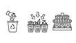© Mehedi - Industrial recycling process icons set including waste sorting bins and conveyor belt with recycling industry conveyor management environment sustainable disposal container facility machinery